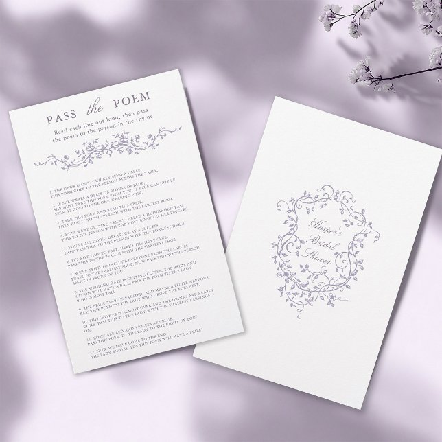 Classy Lavender Floral 'Pass the Poem' Game  (Front & Back)