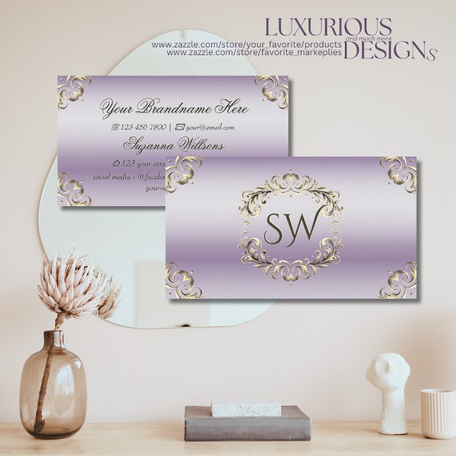 Classy Lavender Gold Ornate and Monogram Elegance Business Card (Creator Uploaded)