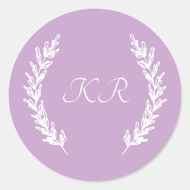 Classy Lavender Purple Floral Monogram Wedding  Classic Round Sticker (Front)