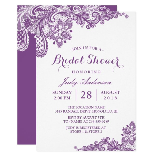 Classy Lavender Purple Modern Lace Bridal Shower Invitation
