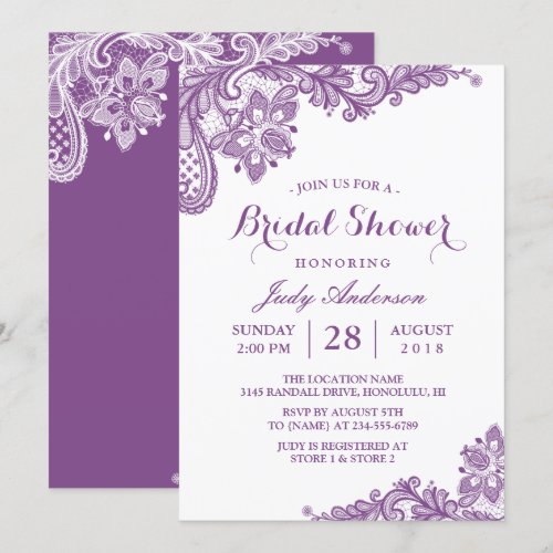 Classy Lavender Purple Modern Lace Bridal Shower Card
