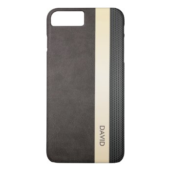 Classy Leather Gold Stripe Custom Name Iphone 8 Plus/7 Plus Case by caseplus at Zazzle