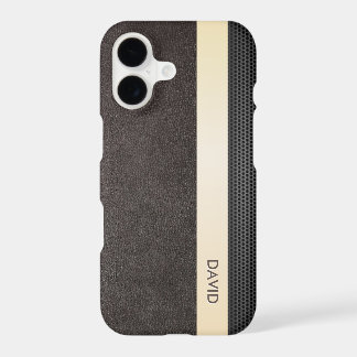 Classy Leather Gold Stripe Custom Name iPhone 17 Case