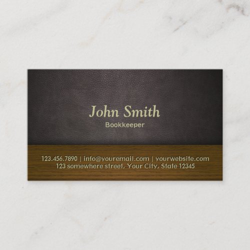 Classy Leather  Wood Bookkeeper Business Card