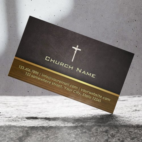Classy Leather  Wood Church Business Card