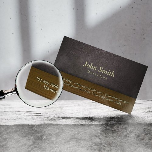 Classy Leather  Wood Detective Business Card