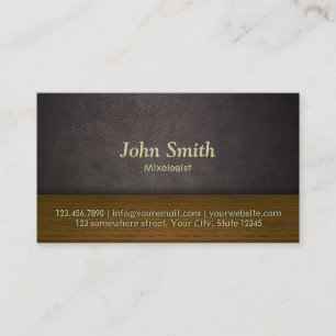 Classy Leather & Wood Mixologist Business Card