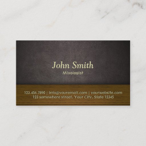 Customizable Classy Leather & Wood Mixologist Business Card