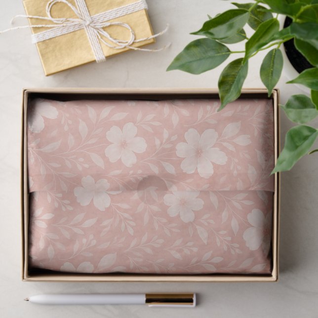 Classy Leaves Floral Art Pattern On Blush Pink Tissue Paper (Gift)