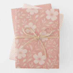 Classy Leaves Floral Art Pattern On Blush Pink Wrapping Paper Sheets