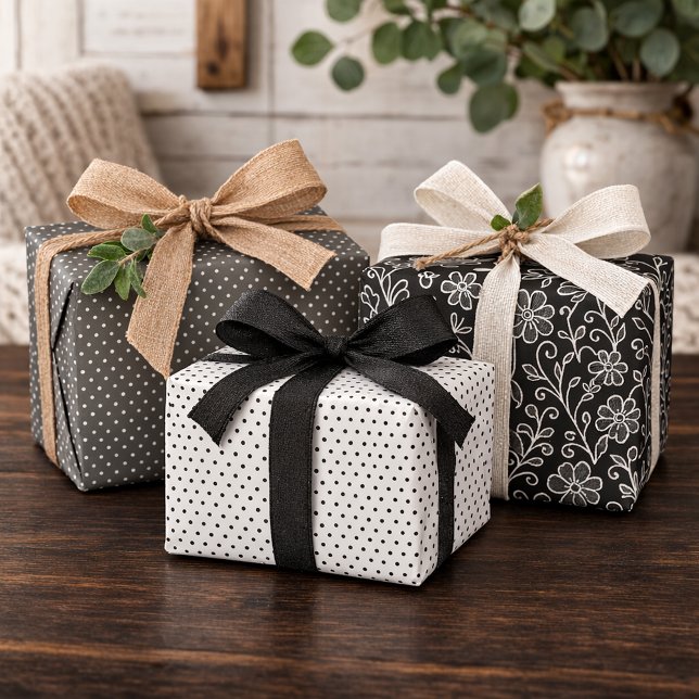 Classy Leaves Floral Art Pattern On Gray Black Wrapping Paper Sheets (Creator Uploaded)