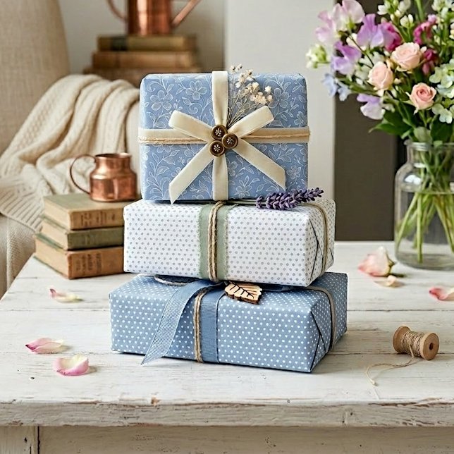 Classy Leaves Floral Art Pattern On Light Blue Wrapping Paper Sheets (Creator Uploaded)