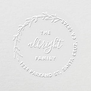 Classy Leaves Wreath Round Family Return Address Embosser