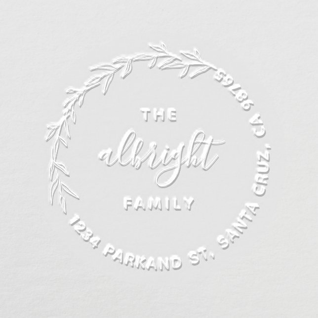 Classy Leaves Wreath Round Family Return Address Embosser (Design)