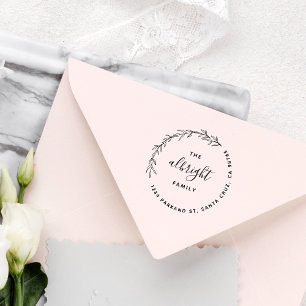 Classy Leaves Wreath Round Family Return Address Self-inking Stamp