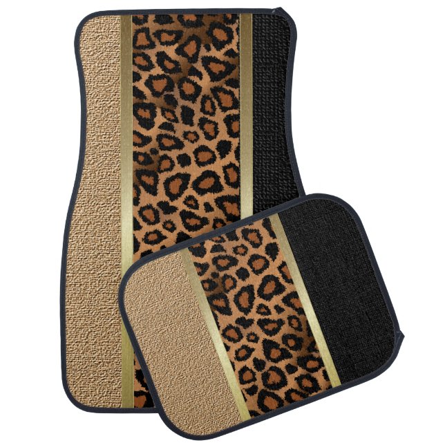 Classy Leopard Animal Print Pattern | Tan Car Mat (Set)