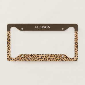Classy Leopard Print Black Brown Personalized License Plate Frame