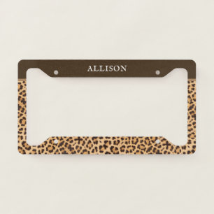 Classy Leopard Print Black Brown Personalized License Plate Frame