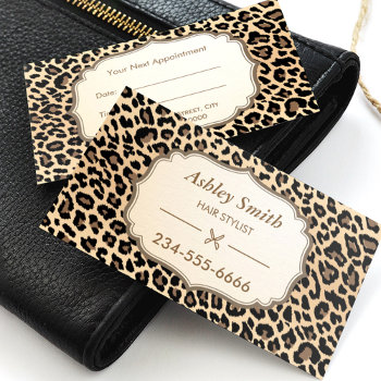 Classy Leopard Print Hair Stylist Appointment Card by CardHunter at Zazzle
