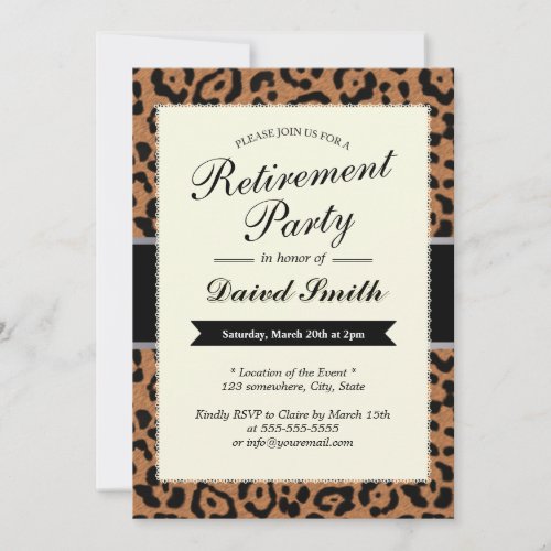 Classy Leopard Print Retirement Party Invitations 5" X 7" Invitation Card