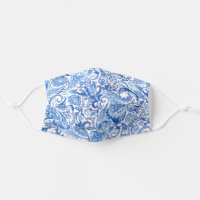 Classy Light And Dark Blue White Floral Paisley Adult Cloth Face Mask