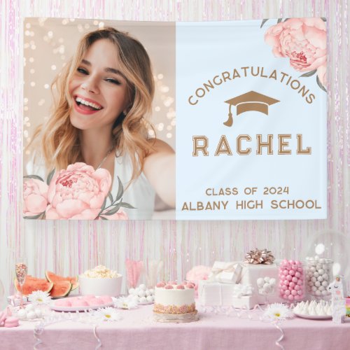 Classy Light Blue Floral Graduate Graduation Party Banner