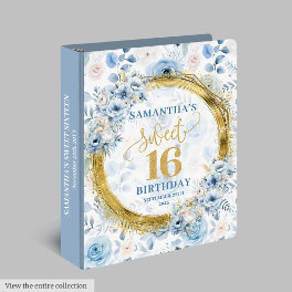 Classy Light Blue Gold Glitter Sweet Sixteen Album 3 Ring Binder