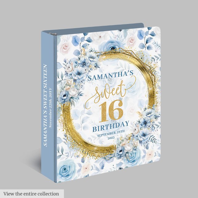 Classy Light Blue Gold Glitter Sweet Sixteen Album 3 Ring Binder (Classy Light Blue Gold Glitter Sweet Sixteen Album 3 ring binder)