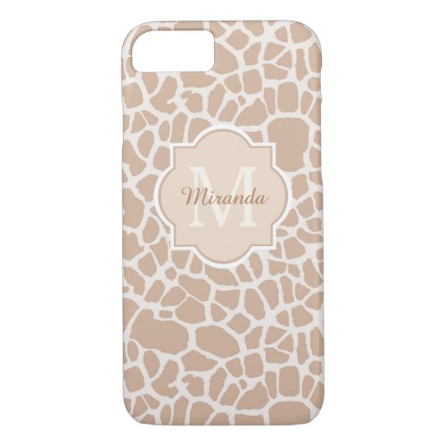 Classy Light Brown Giraffe Print Monogram and Name iPhone 87 Case