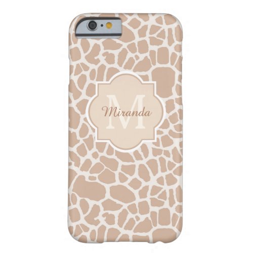 Classy Light Brown Giraffe Print Monogram and Name Barely There iPhone 6 Case