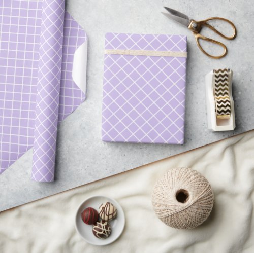 Classy Light Lavender Violet White Check Pattern Wrapping Paper