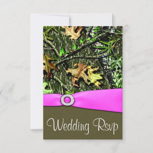 Classy Light Pink Hunting Camo Wedding RSVP Cards
