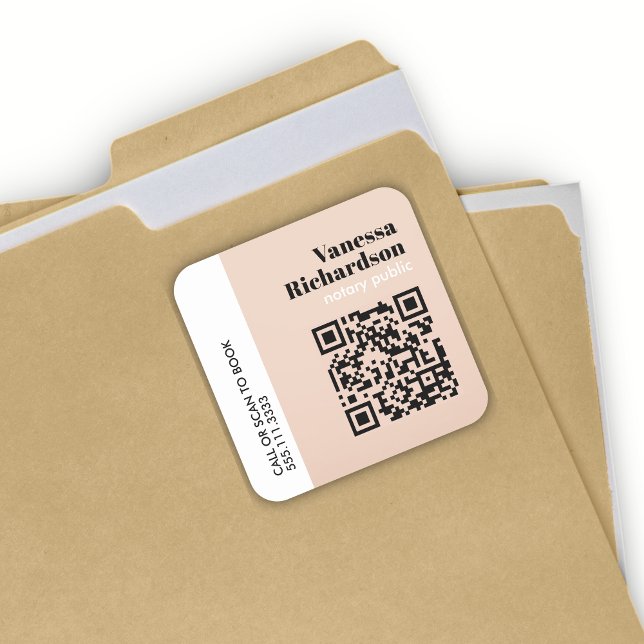 Classy Light Pink Modern Minimalist Notary QR Code Square Sticker (Creator Uploaded)