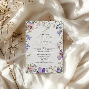 Classy Lilac Lavender Wildflowers Elegant Wedding Invitation