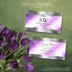 Classy Lilac Silver Shimmer Borders with Monogram Business Card