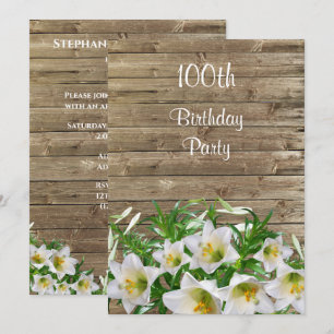 Classy Lilies 100th Birthday Party Invitation