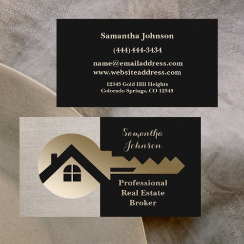 Classy Linen Gold Key Real Estate Business Card