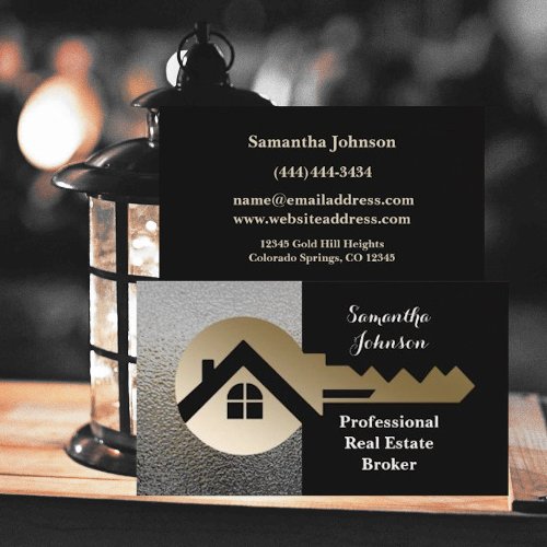Classy Linen Gold Key Real Estate Business Card
