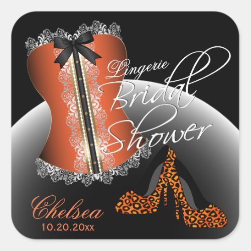 Classy Lingerie Bridal Shower  Orange Square Sticker