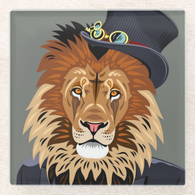 Classy Lion Glass Coaster (Front)