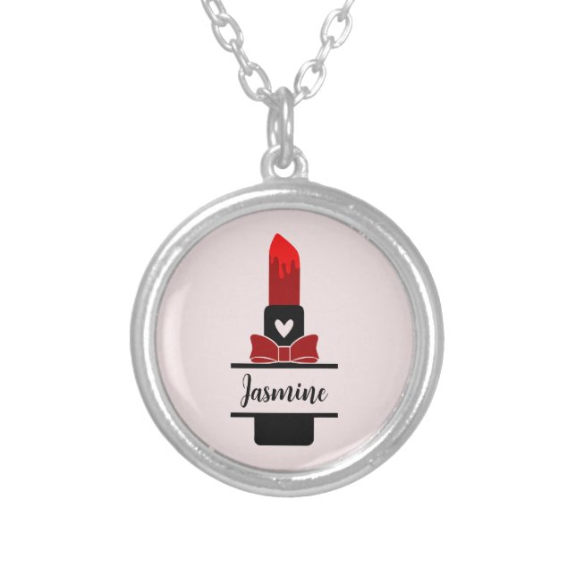 Classy lipstick makeup custom name pendant (Front)