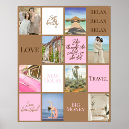 Classy LOA Pink Brown Photo Grid Vision Board Poster