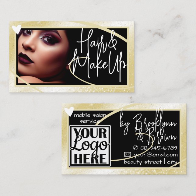 Classy Logo Photo Stylish Gold Frame Heart Luxe Business Card (Front/Back)