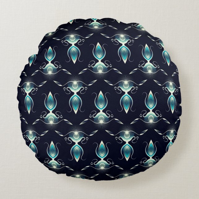 Classy Look of Blue Gems with Glowing Light Round Pillow (Front)