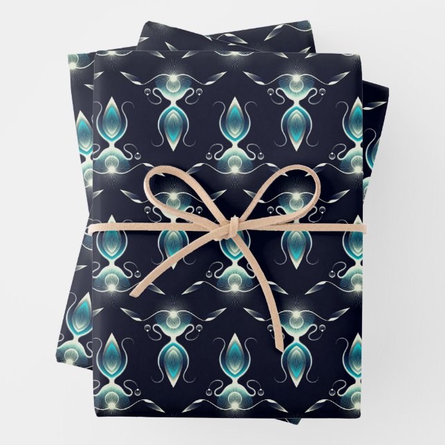 Classy Look of Blue Gems with Glowing Light Wrapping Paper Sheets (In situ)