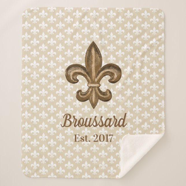 Classy Louisiana French Fleur De Lis Family Name Sherpa Blanket (Front)
