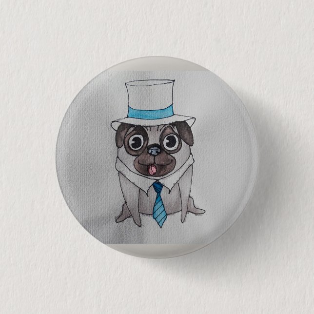 Classy Lug the Pug Badge Button (Front)