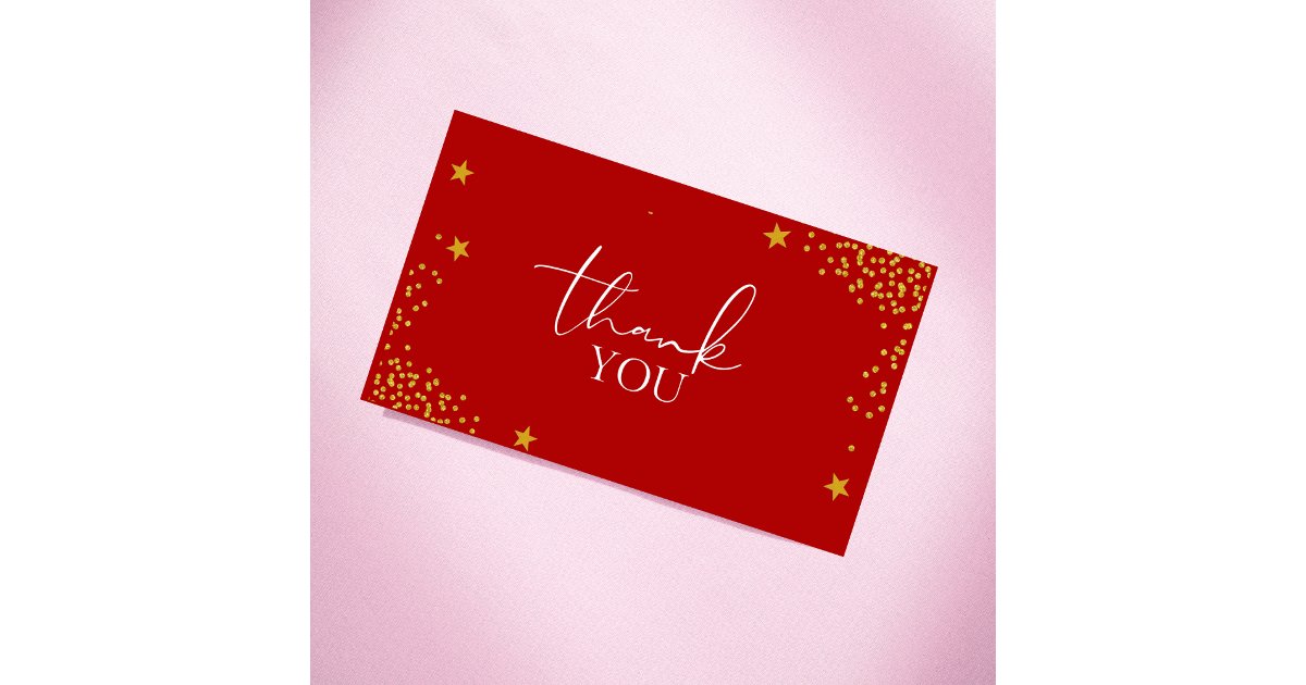 Classy & Luxurious Red Gold Glitter Star Thank You Business Card | Zazzle