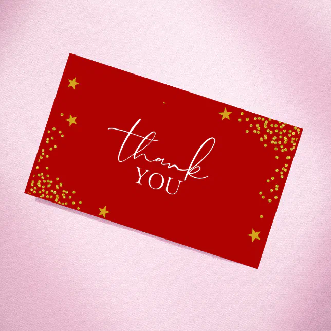 Classy & Luxurious Red Gold Glitter Star Thank You Business Card | Zazzle