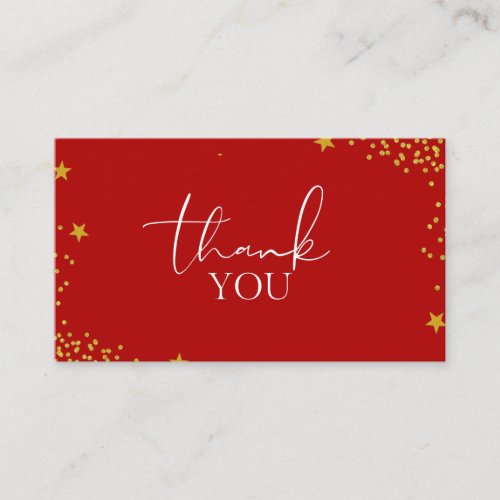 Classy  Luxurious Red Gold Glitter Star Thank You Business Card